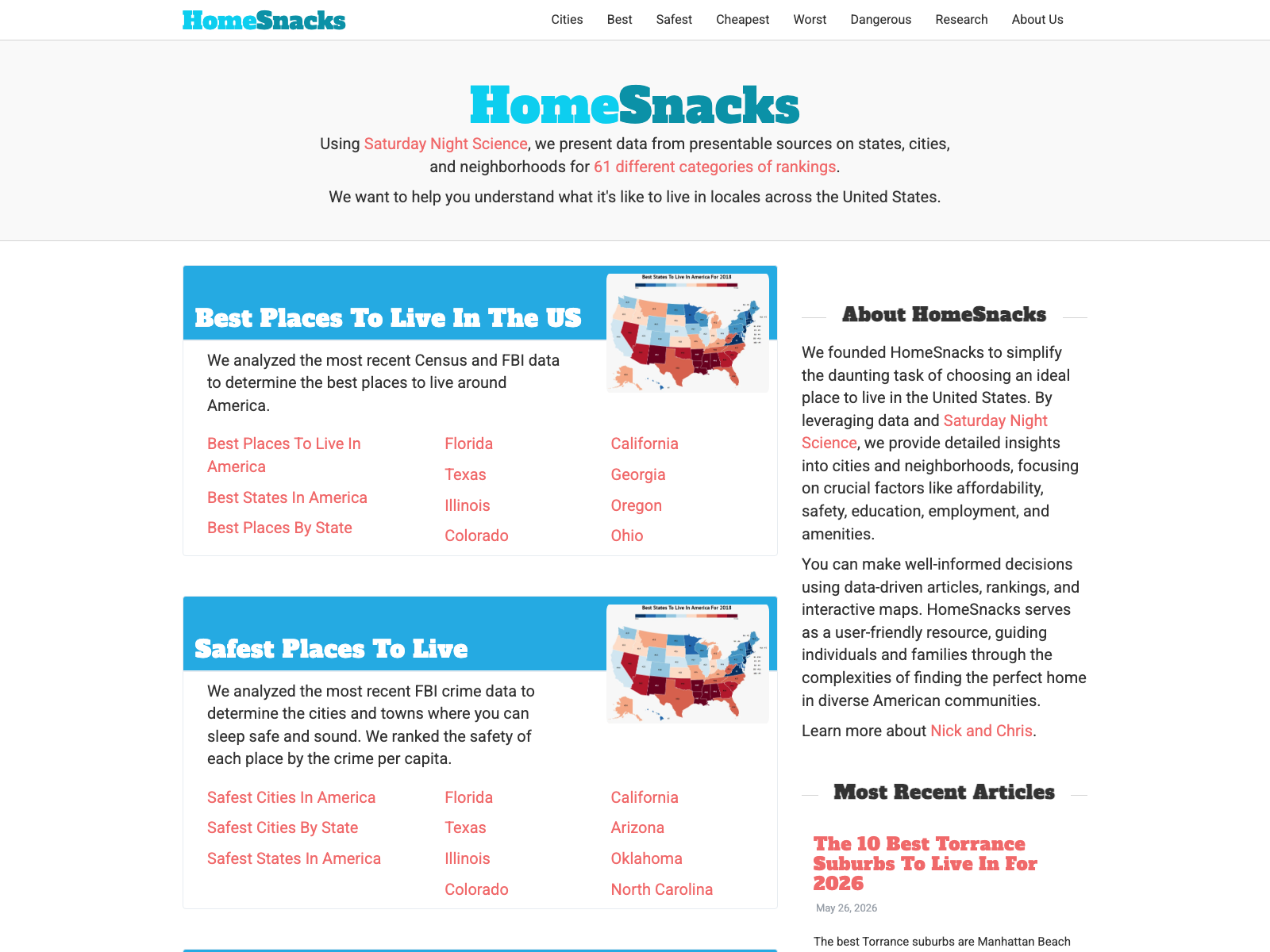 The live HomeSnacks homepage, now the single destination for the merged content
